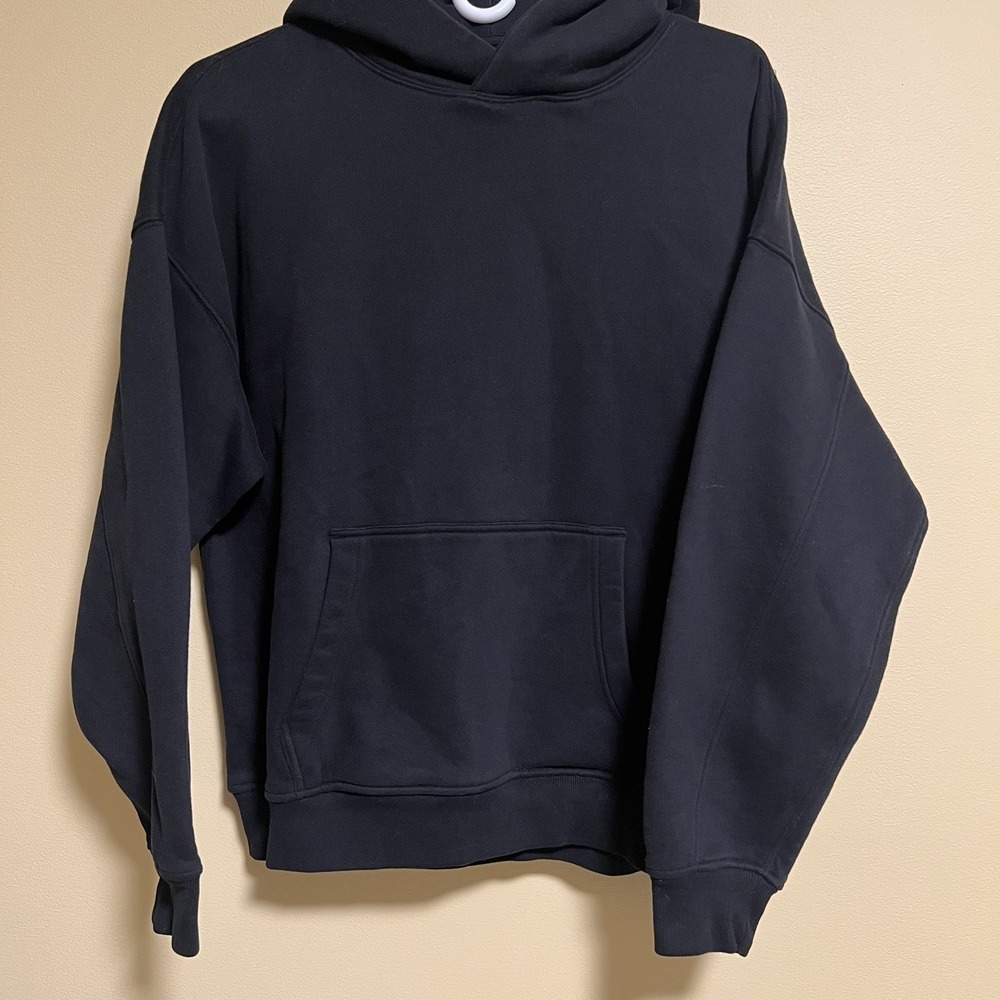 Quince Womens Hoodie Sweatshirt Everyday Fleece Black Long Sleeve Top Sz Medium